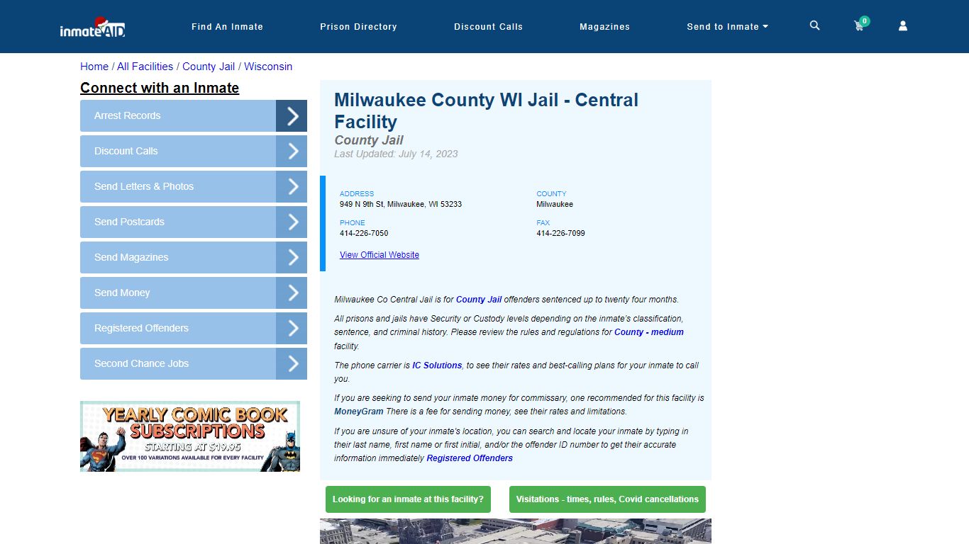 Milwaukee County WI Jail - Central Facility - Inmate Locator ...